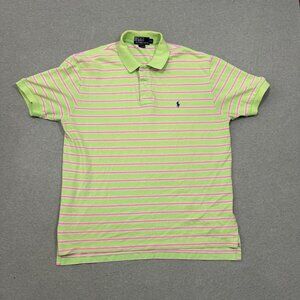 Vintage Polo Ralph Lauren Polo Shirt Striped Lime Green And Pink Men's XL